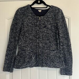 J Crew Navy Tweed zip Front blazer